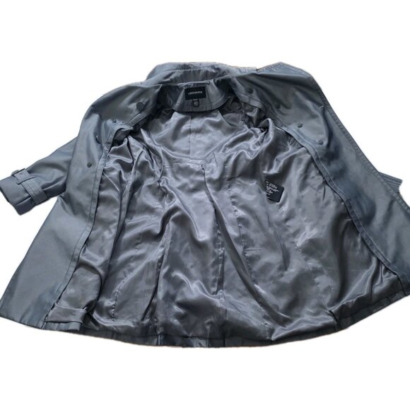 London Fog Trench Coat Womens PS Gray Metallic Pockets Belt Buttons Detach Liner - Picture 11 of 16